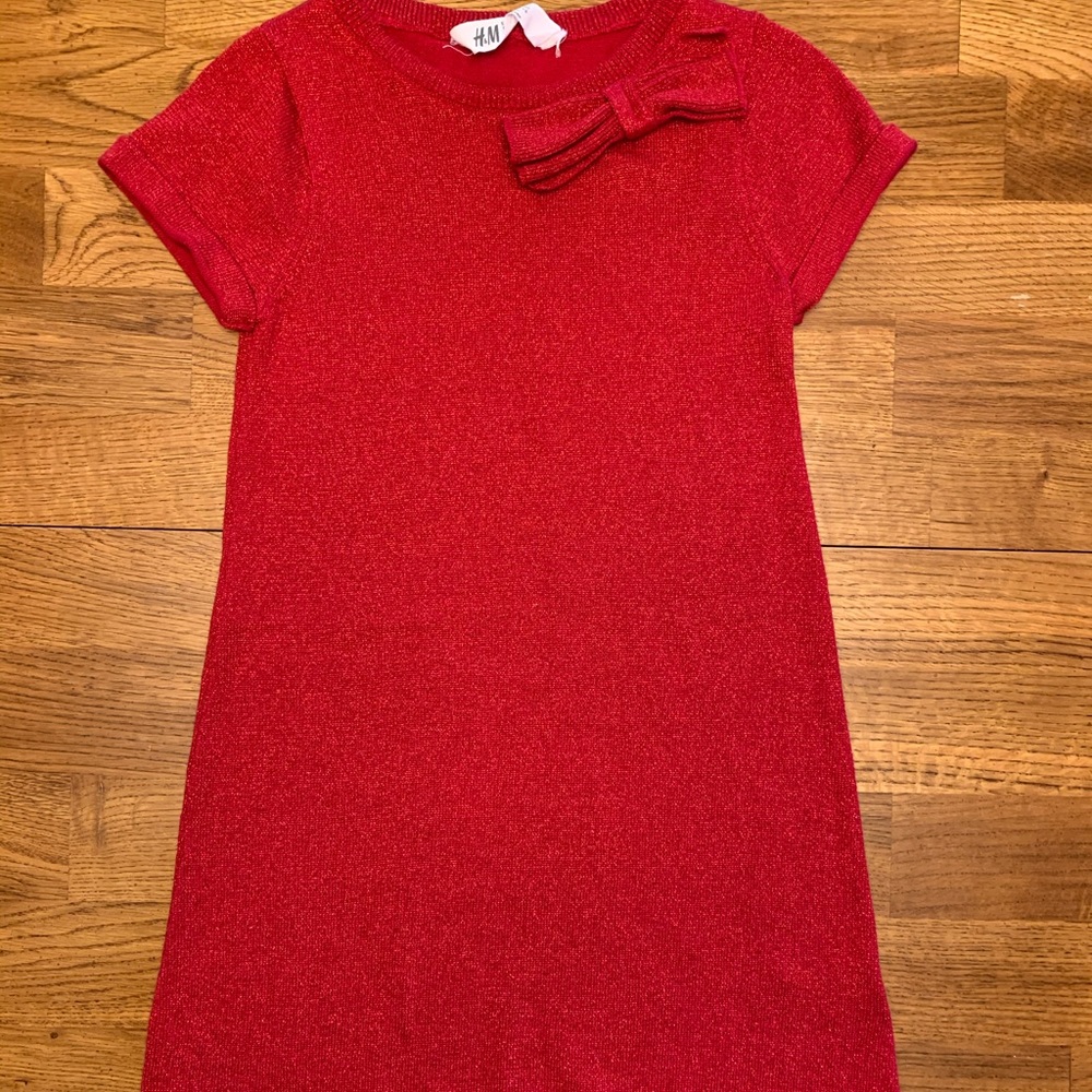 H&M red glittery sweater dress, kids size 4-6Y